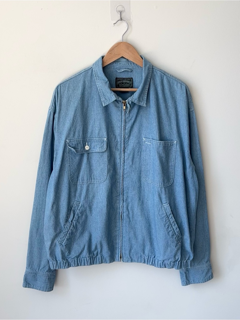 Vintage Polo Country Ralph Lauren Chambray Harrington Swing Jacket Size XL